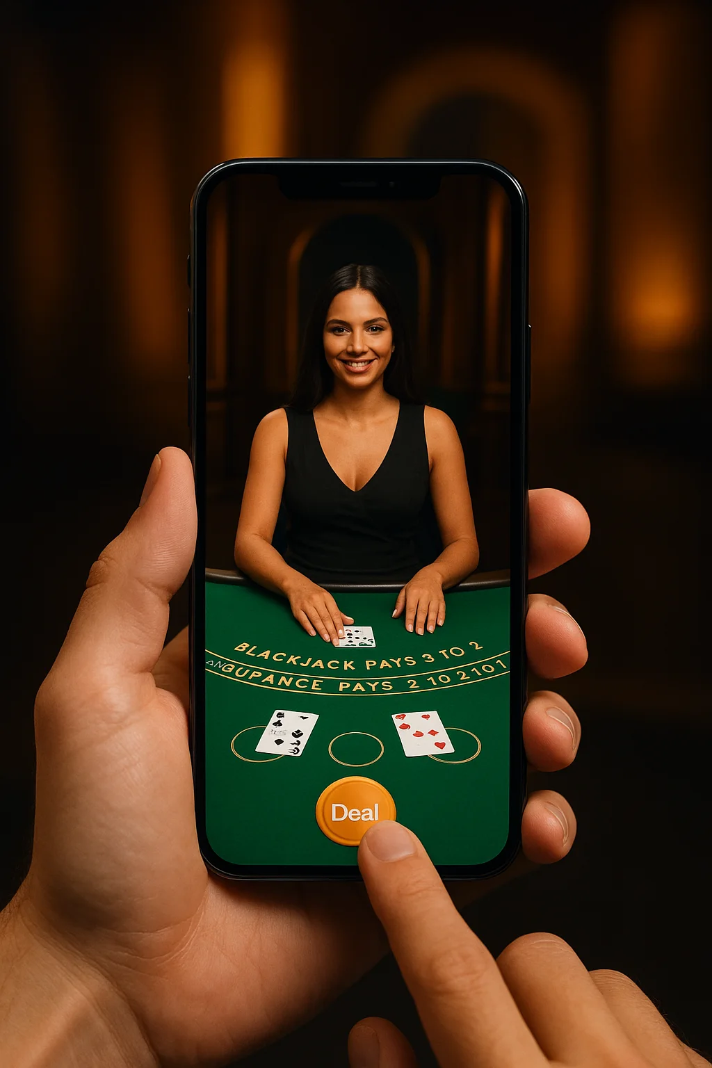 Mobile portrait mode live casino gameplay on smartphone without app download
